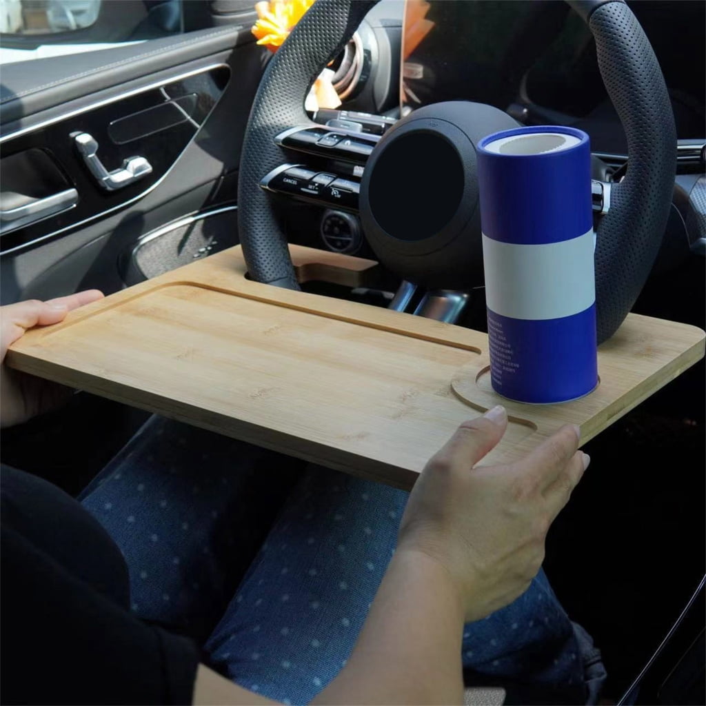 Natural Bamboos Steering Wheel Tray For Car Double Surfaces Design Portable Foldable Food Laptop Desk Organizers Nonslip