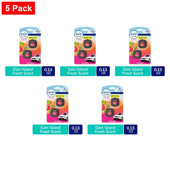 Febreze Car Air Freshener Vent Clip Gain Island Fresh Scent Car Vent Clip 2 ct - 5 Pack