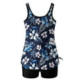 thumbnail image 6 of Tankini Swimsuits for Women Scoop Neck High Rise Boyshorts Two Piece Bathing Suits Smooth Hibiscus Floral Print Racerback Loose Fit Tummy Control Modest Swimwear Vacation, 6 of 8