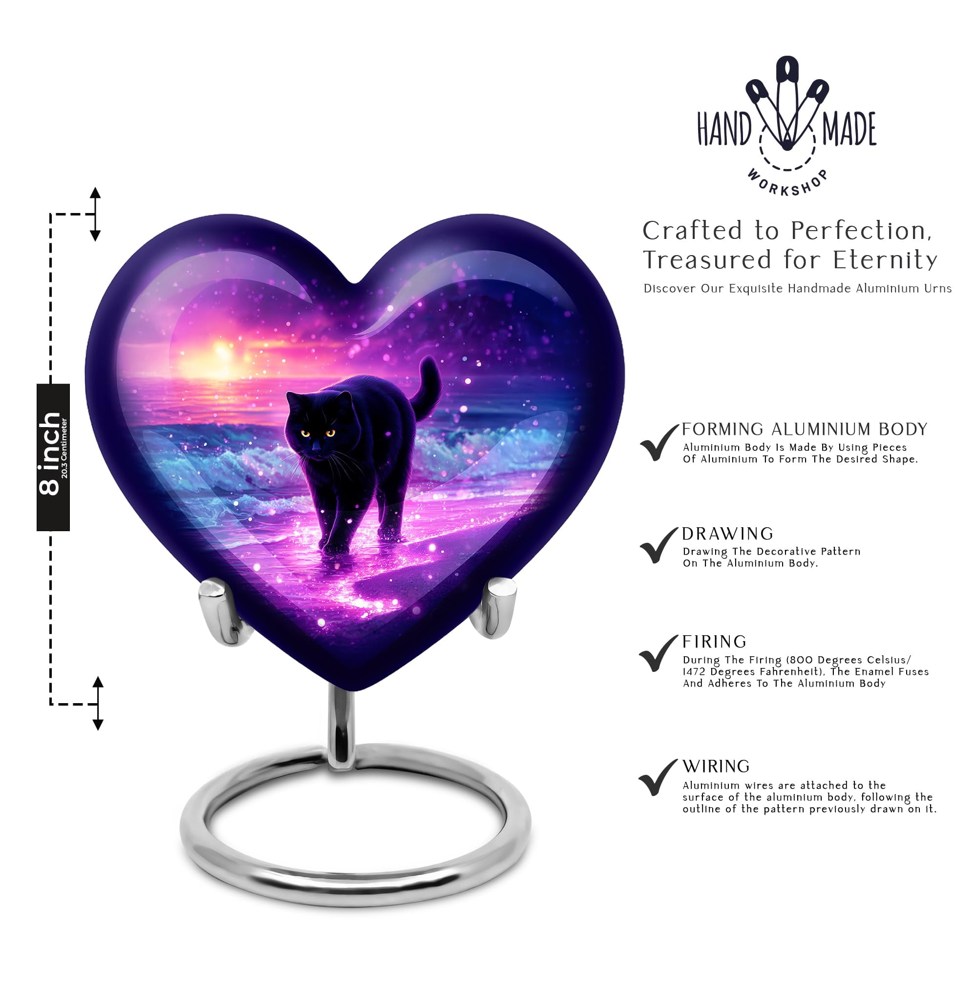 YATHABHISA Urns for Human Ashes, Cat Heart Cremation Urn for Ashes, Pet Urns for Large Cat Ash Container, Decorative for Funeral, Memorial Gift for Pet Lover's, Purple, 10 Inch Urn
