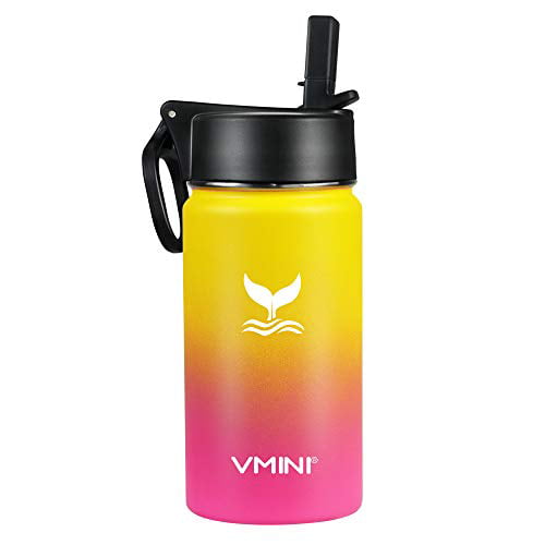 18oz Vacuum Insulated Sports Water Bottle Nectarine Wide Mouth Thermos Mug with Wide Handle Straw Lid and Cleaning Brush Stainless Steel Water Bottle with Straw Lid 