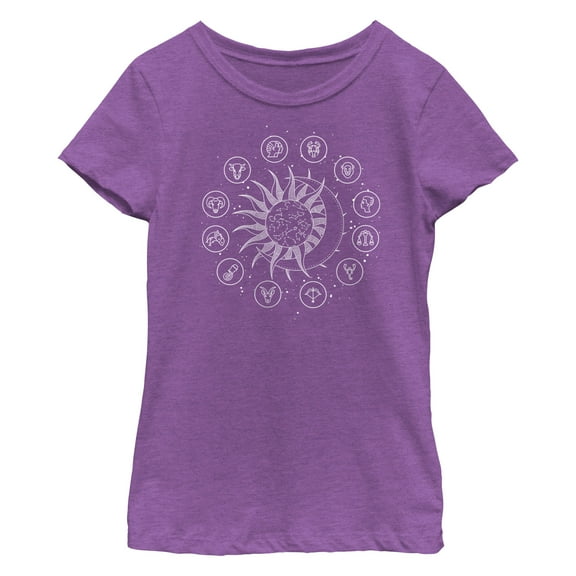 Girl's Lost Gods Celestial Zodiac Symbols Graphic Tee Purple Berry Medium