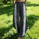 thumbnail image 2 of Pantalones de Piernas Anchas de las Mujeres Impresión Floral de Algodón Lino Suelto Casual de Cintura Alta Pantalones Largos Cónicos para Primavera Verano, 2 of 6