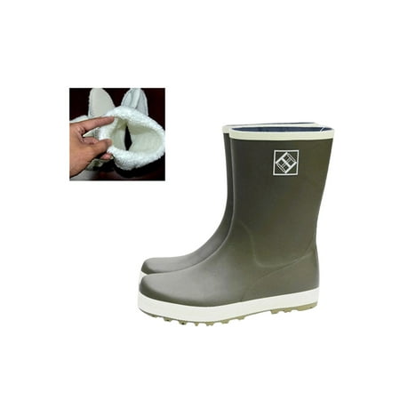 

Woobling Womens Mens Work Shoe Slip Resistant Rubber Boot Wide Calf Rain Boots Wet Weather Garden Shoes Breathable Rainboot Lightweight With Lined Khaki With White Plush Socks 8