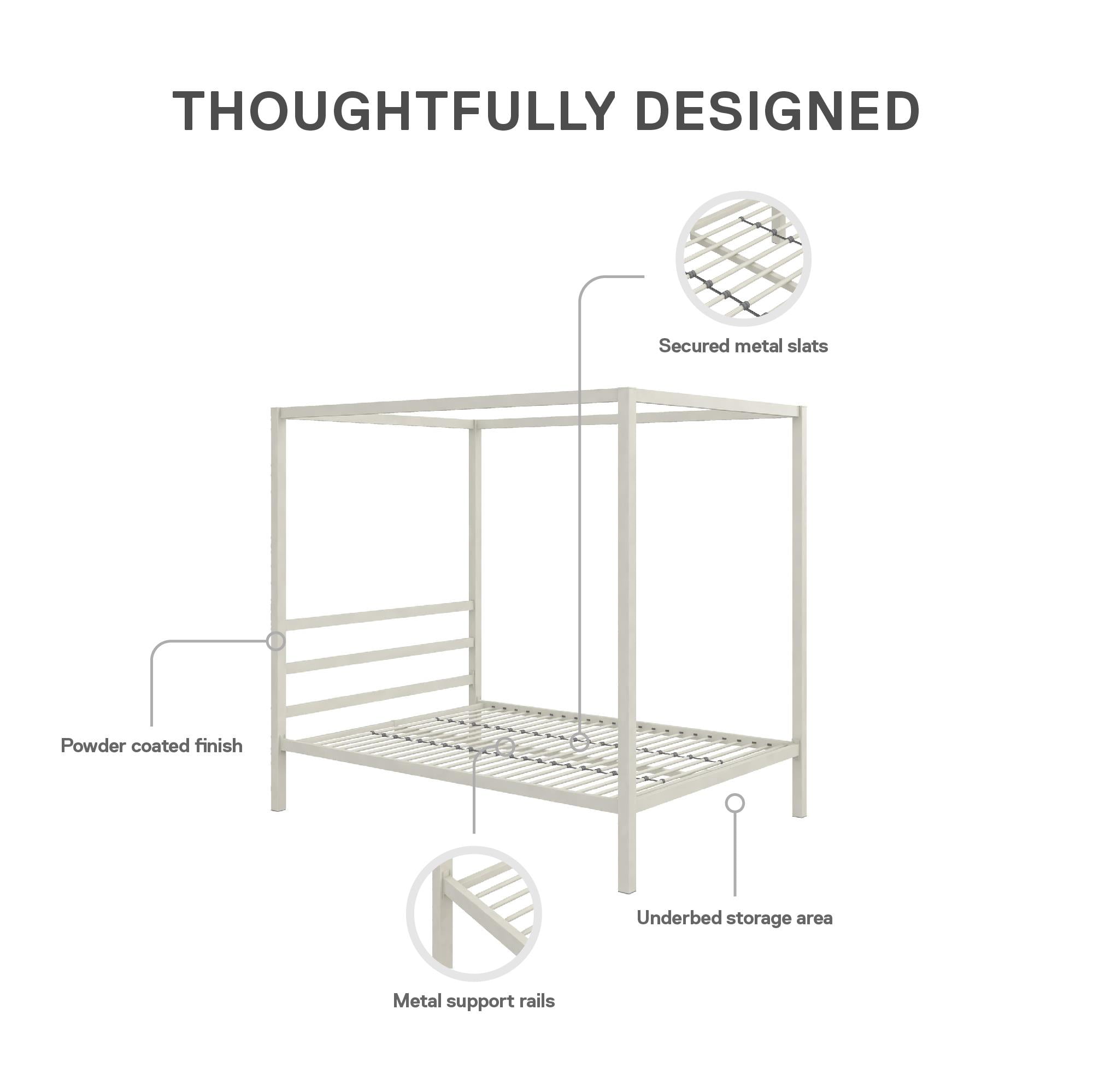 DHP Modern Metal Canopy Bed, Off White Metal, Full