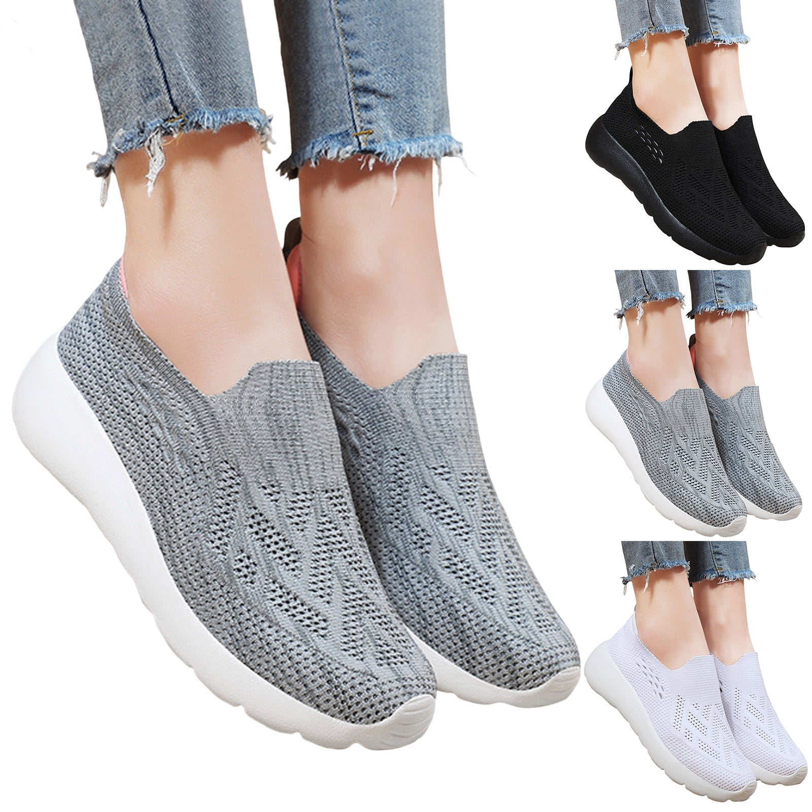 kpoplk Walking Shoes Womens Walking Shoes - Sock Sneakers Daily Casual Shoes Slip on Comfortable Nursing Work Shoes White,8.5