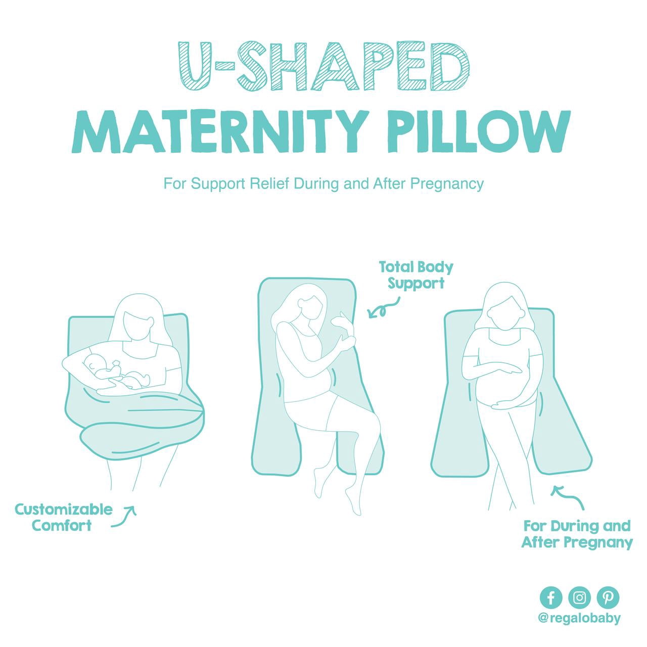 Regalo Premium Ultra Soft U-Shaped Maternity Pillow Full Body Support Grey