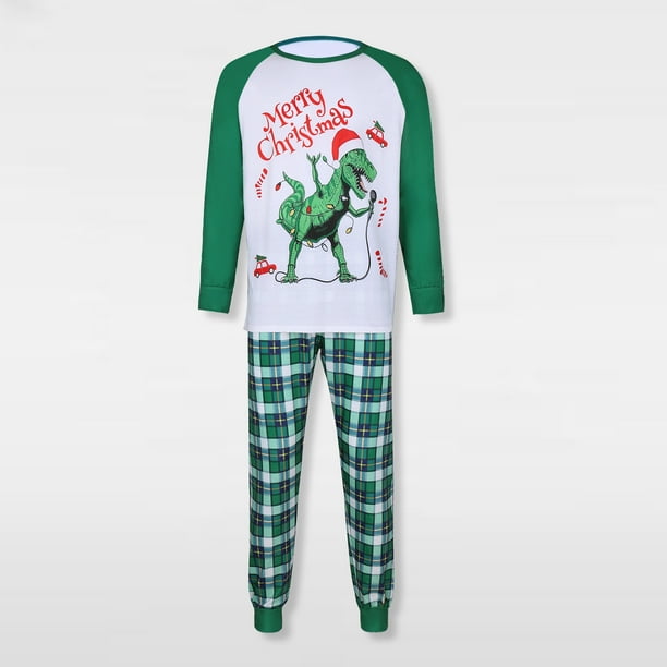 Conjunto de pijama familiar de 2 piezas cuello redondo estampado de dinosaurio cintura elástica traje diario