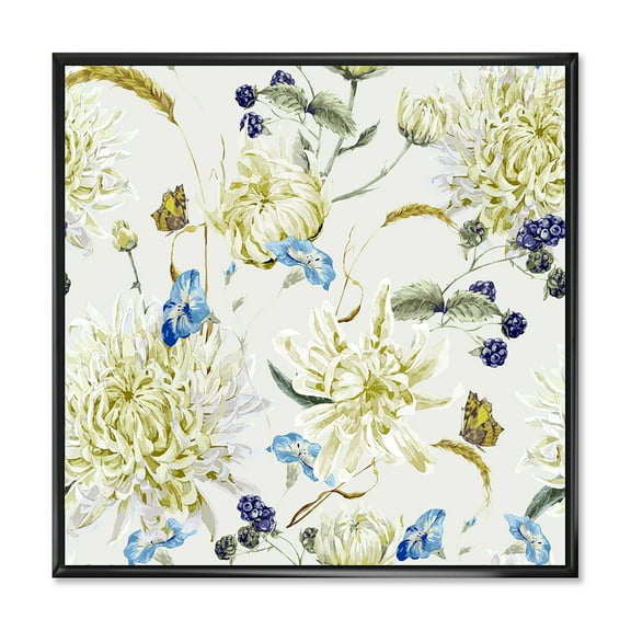 Designart 'Ancient Yellow Chrysanthemus II' Traditional Framed Canvas Wall Art Print