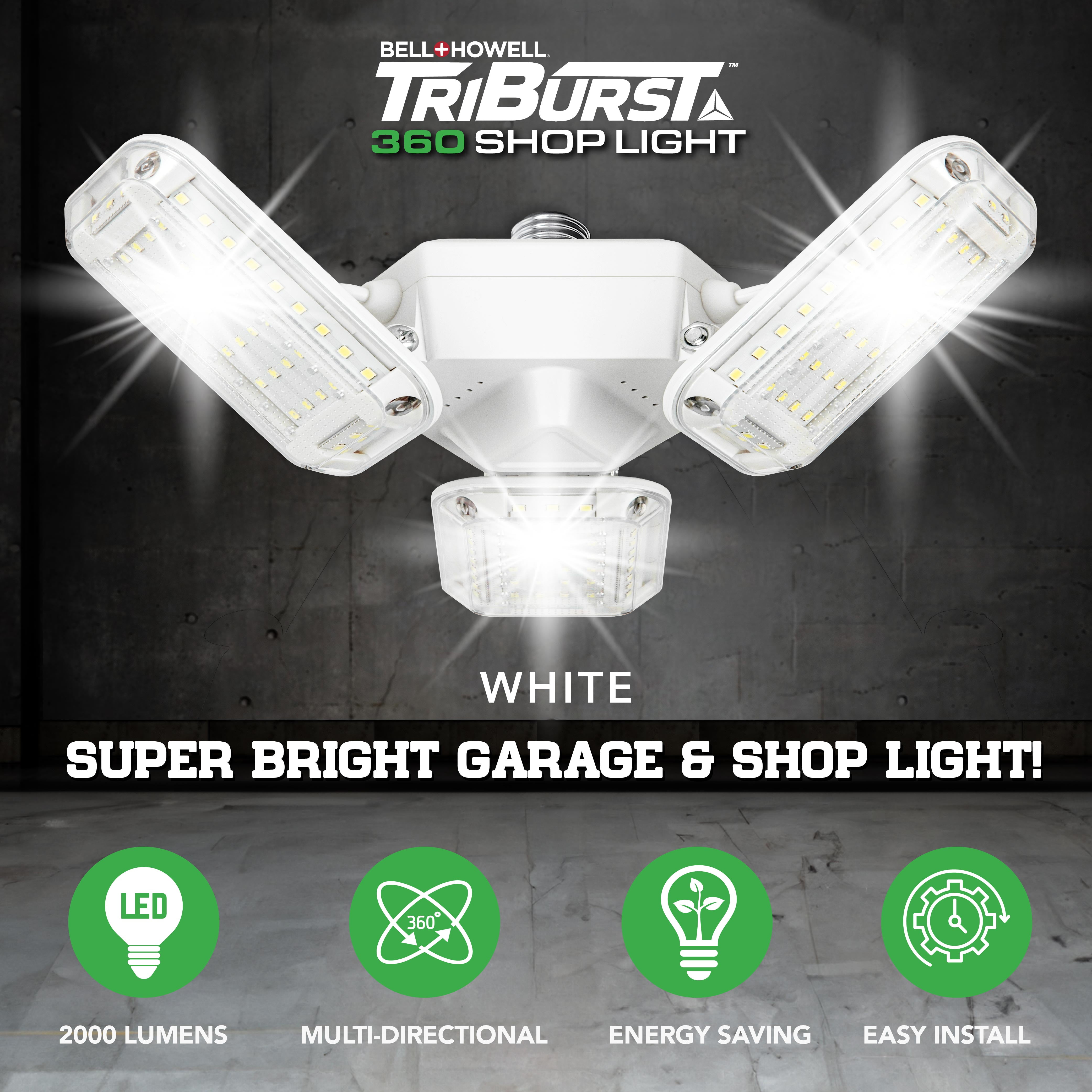 Bell and Howell TriBurst Garage Lights 288 LED Bulb 2000 Lumens Ceiling Socket Deformable Light for Shop Basement Attic