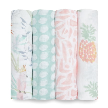 UPC: 0842332152190 | Aden + Anais™ Essentials Cotton Muslin Swaddle Blanket Tropicalia Girls Infants 4-Pack
