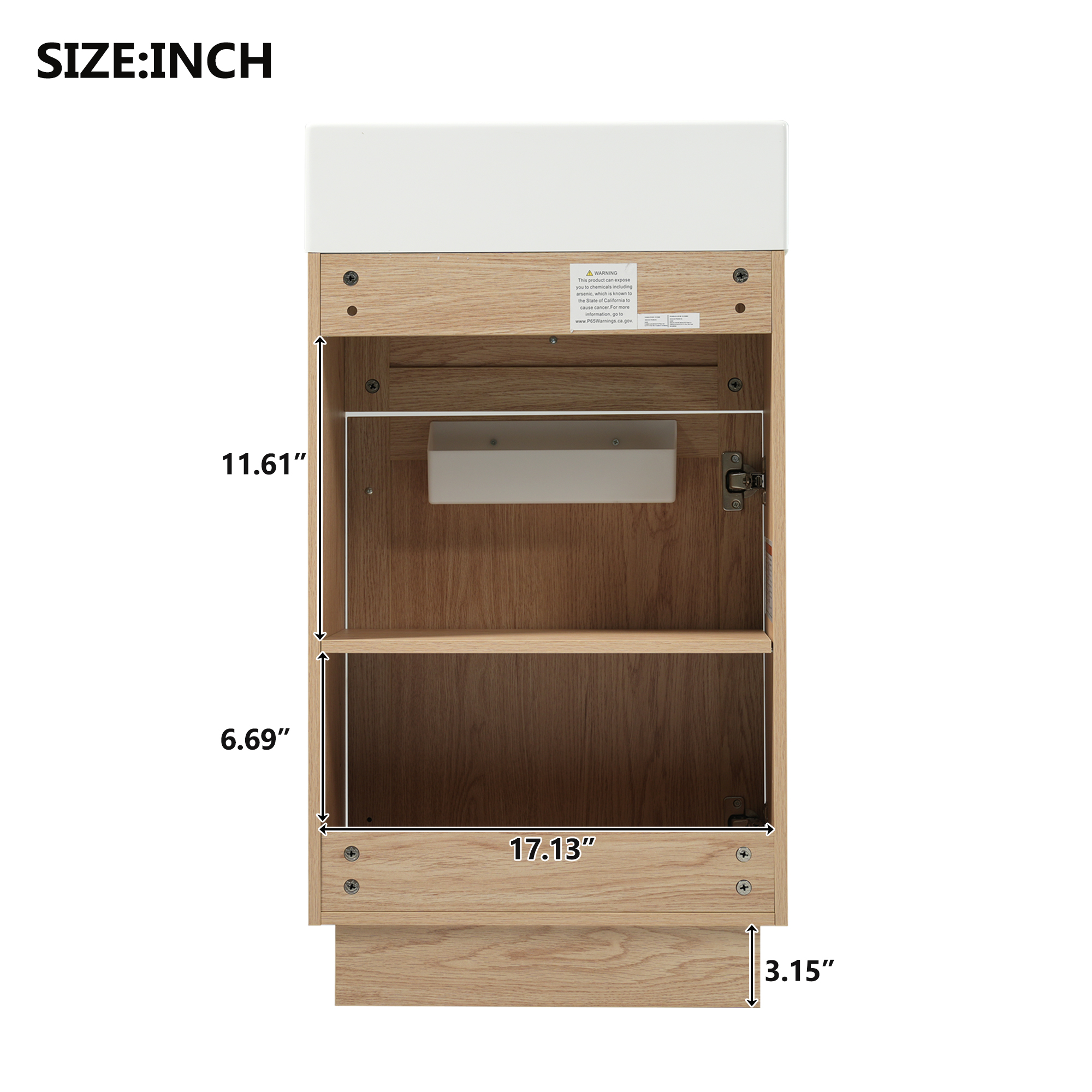 Rustic Bathroom Vanity with Reversible Resin Sink, Adjustable Shelf and Zinc Handles, 18.5" Wood Grain Melamine