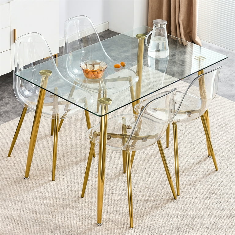 6-Piece Set Plastic Chair with Metal Legs, Minimalist Transparent