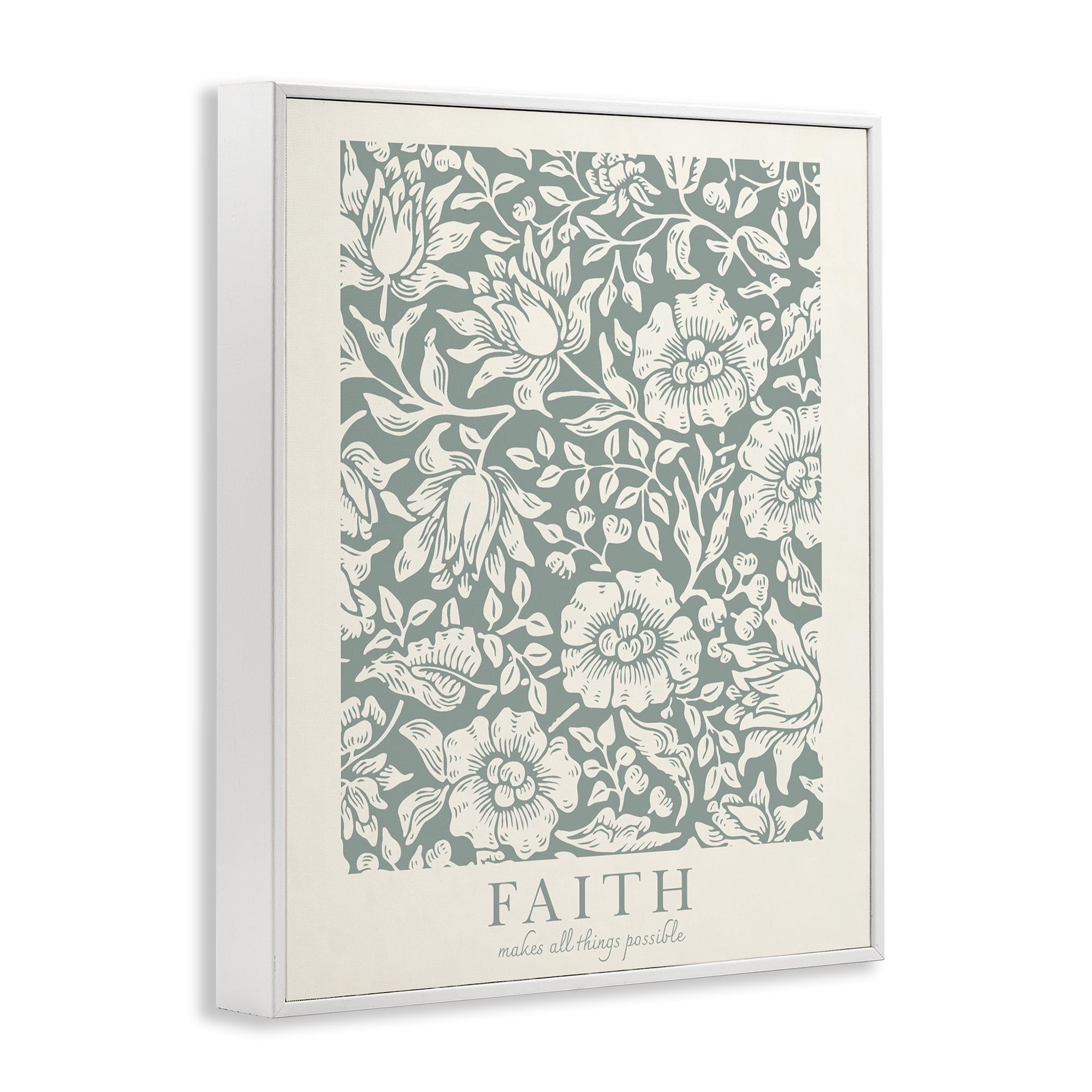 Stupell Industries Faith Quote with Floral Pattern White Framed Giclee Art, design by Wild Apple Portfolio