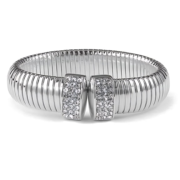 Ribbed Stretch Bangle Bracelet for Women Stainless Steel Cubic Zirconia Cuff Ginger Lyne Collection