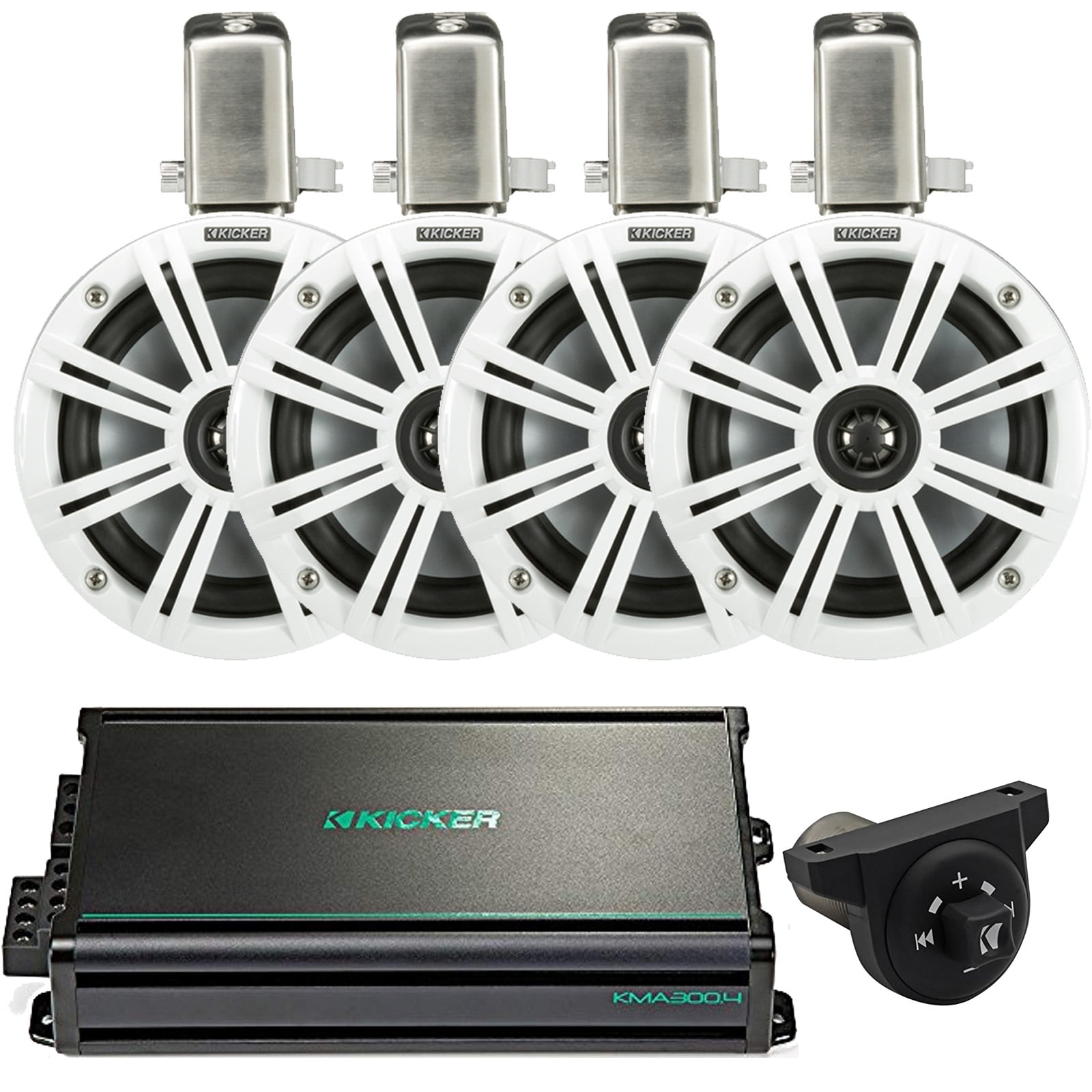 4 Kicker 45KMTC65W 6.5" Marine Coaxial Tower Speaker Systems (W