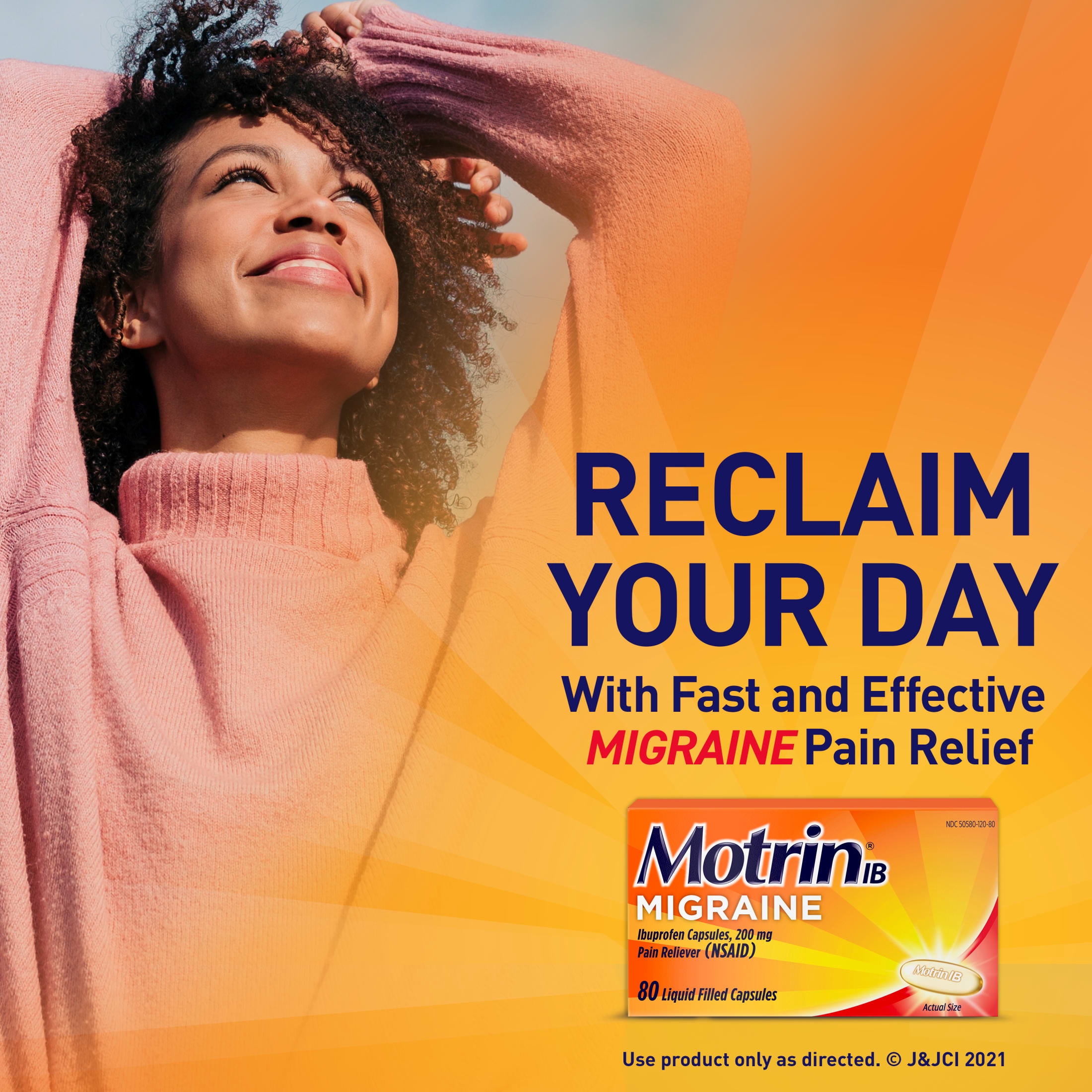 (3 pack) Motrin IB Migraine Relief Liquid Gel Capsules, 200 mg Ibuprofen, 80 Count