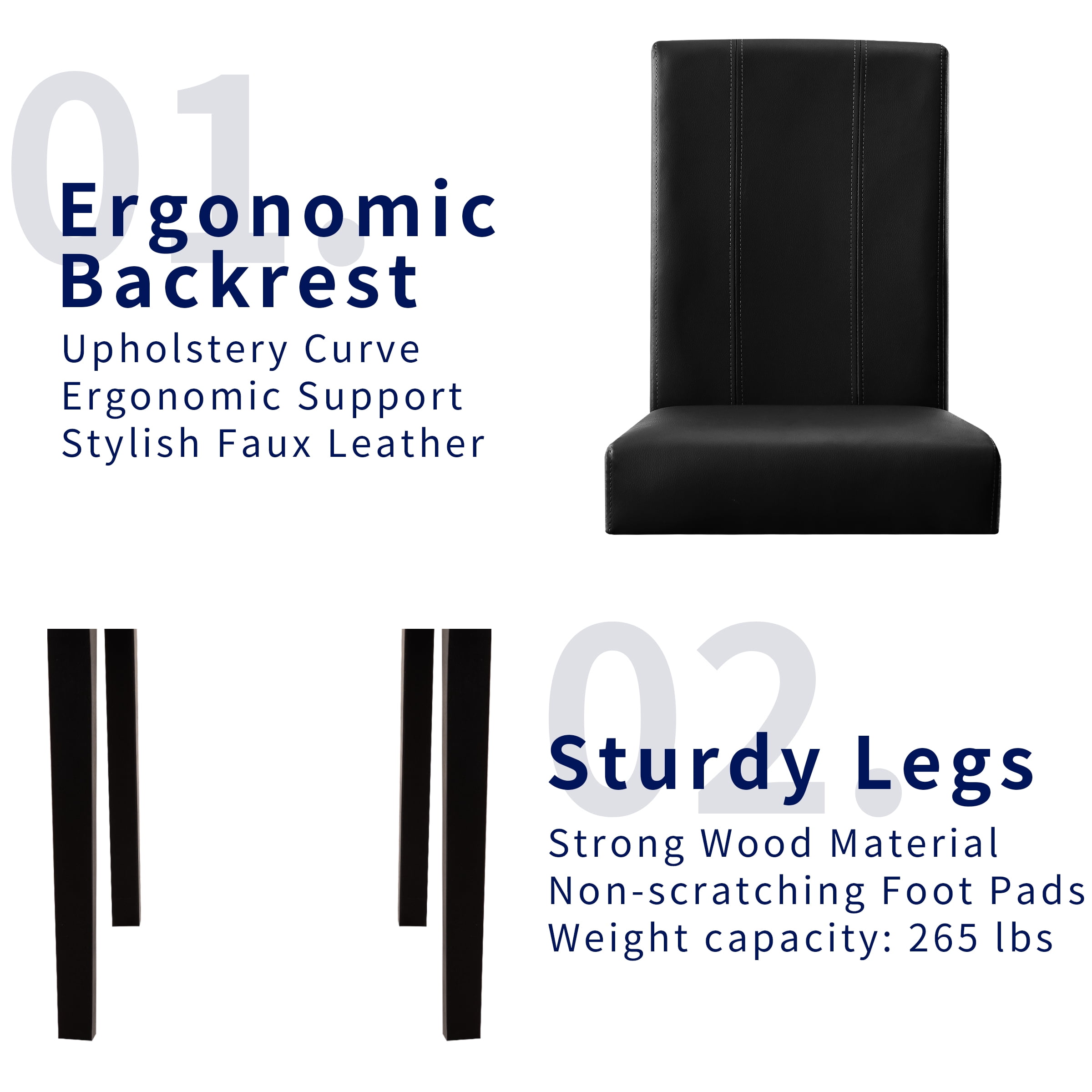 Subrtex Faux Leather Indoor Dining Chair Set of 2, Modern Mid-Century Chairs for Home, Black