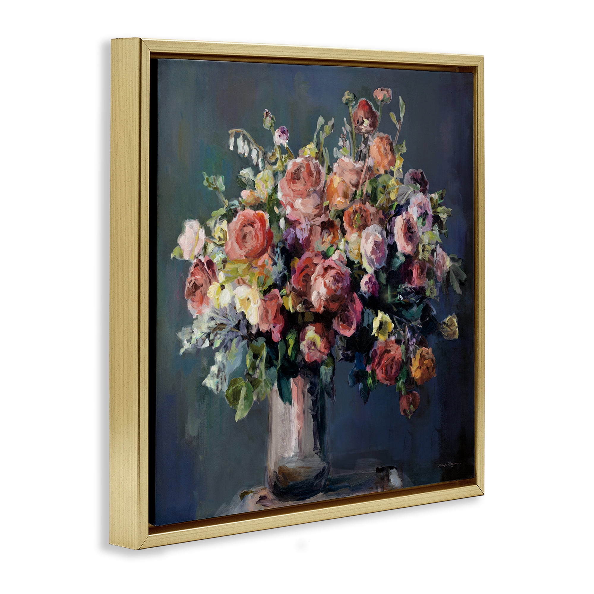 Stupell Industries Abundant Dark Bouquet Botanical & Floral Painting Gold Floater Framed Art Print Wall Art, 18 x 18