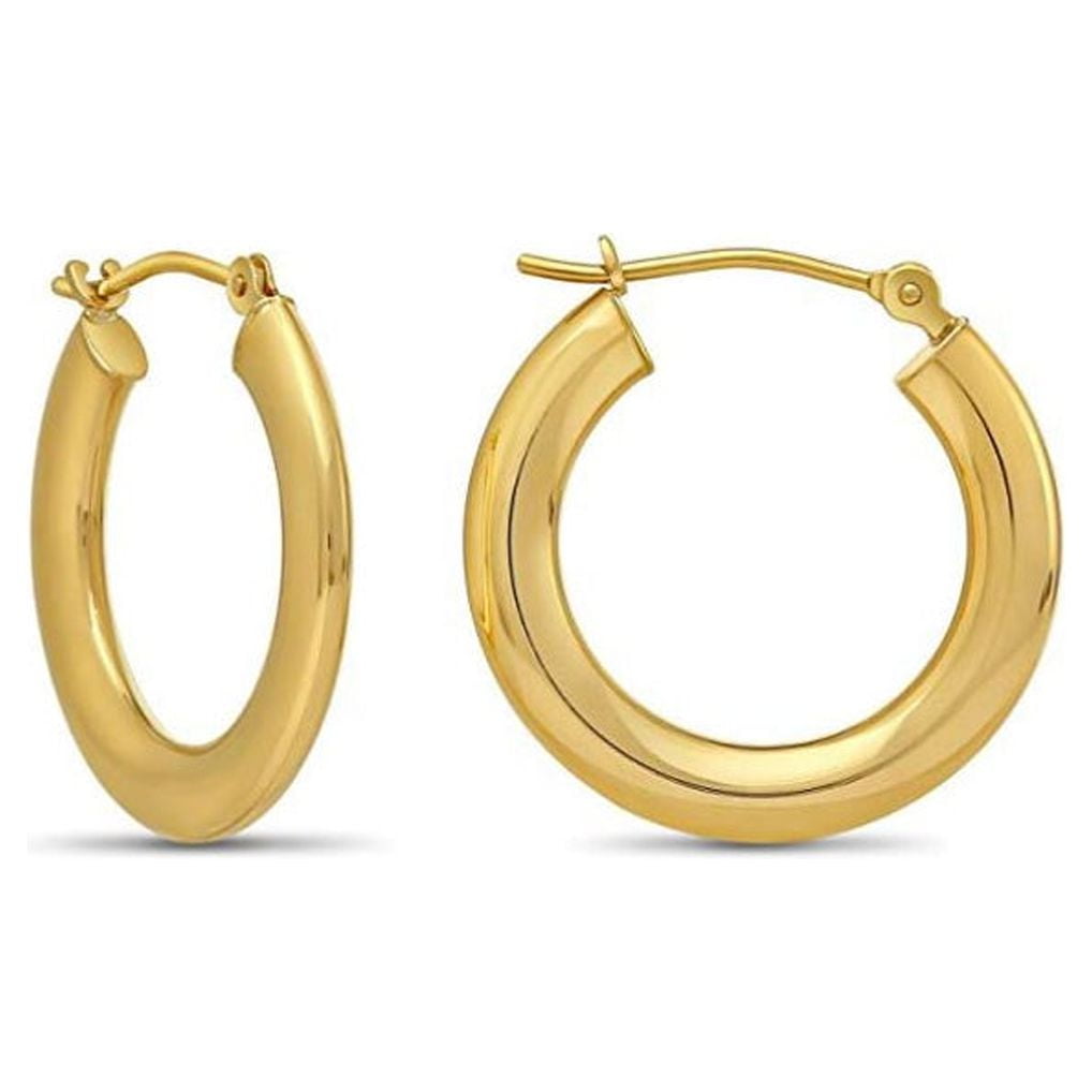 Tilo Jewelry 14K Gold Flat Hoop Polished Hoop Earrings | 20mm - .8 Inches | Everyday Earrings for Women