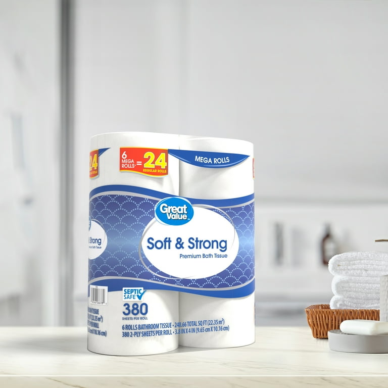 Great Value Soft Strong Premium Toilet Paper 6 Mega Rolls Walmart