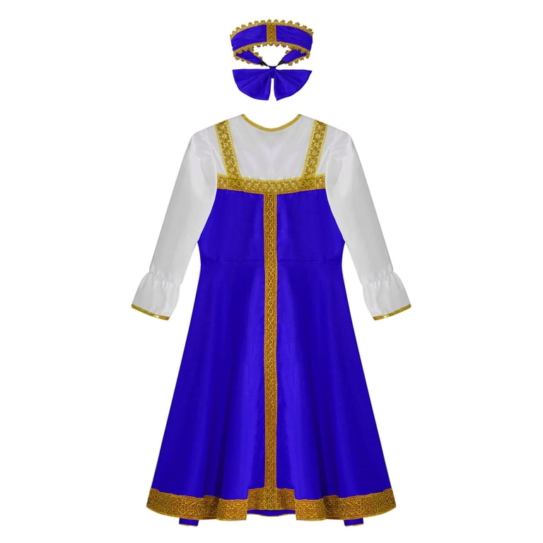 TiaoBug Kids Girls Russsian Sarafan Dress Traditional Folk Dance  Performance Dress up Princess Outfits Blue 160/XXL - Walmart.com