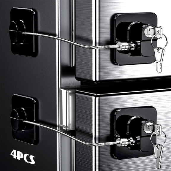 4 Pack Refrigerator Locks with Keys for Kids, Toddlers and Adults, Self-Adhesive Child & Baby Proofing Fridge Latch for Cabinets and Drawers, Oven, Windows