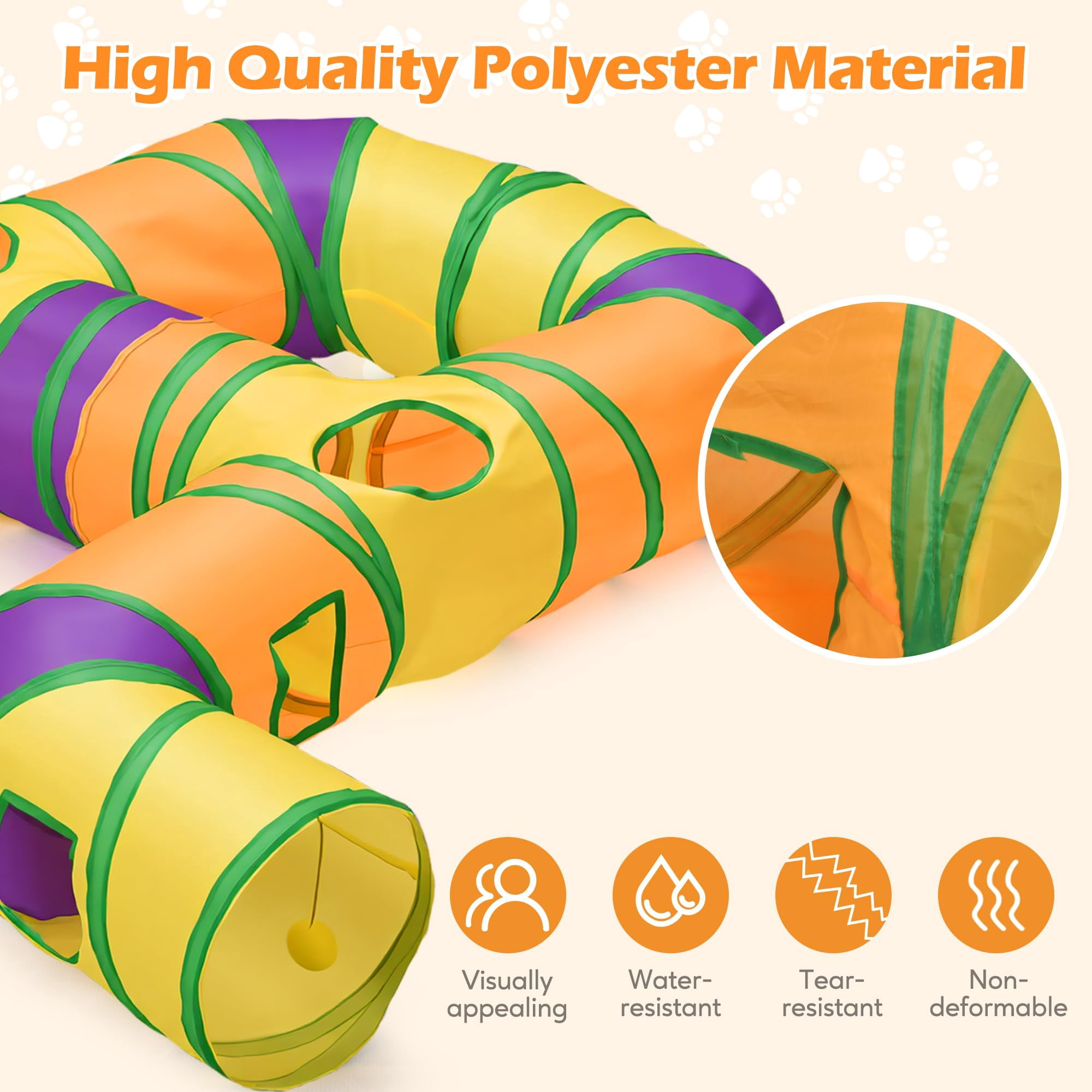 Petizer Collapsible Cat Tunnel Toy, Washable & Tear-Resistant Interactive Pet Tube with Dangling Ball for Indoor Cats and Kittens
