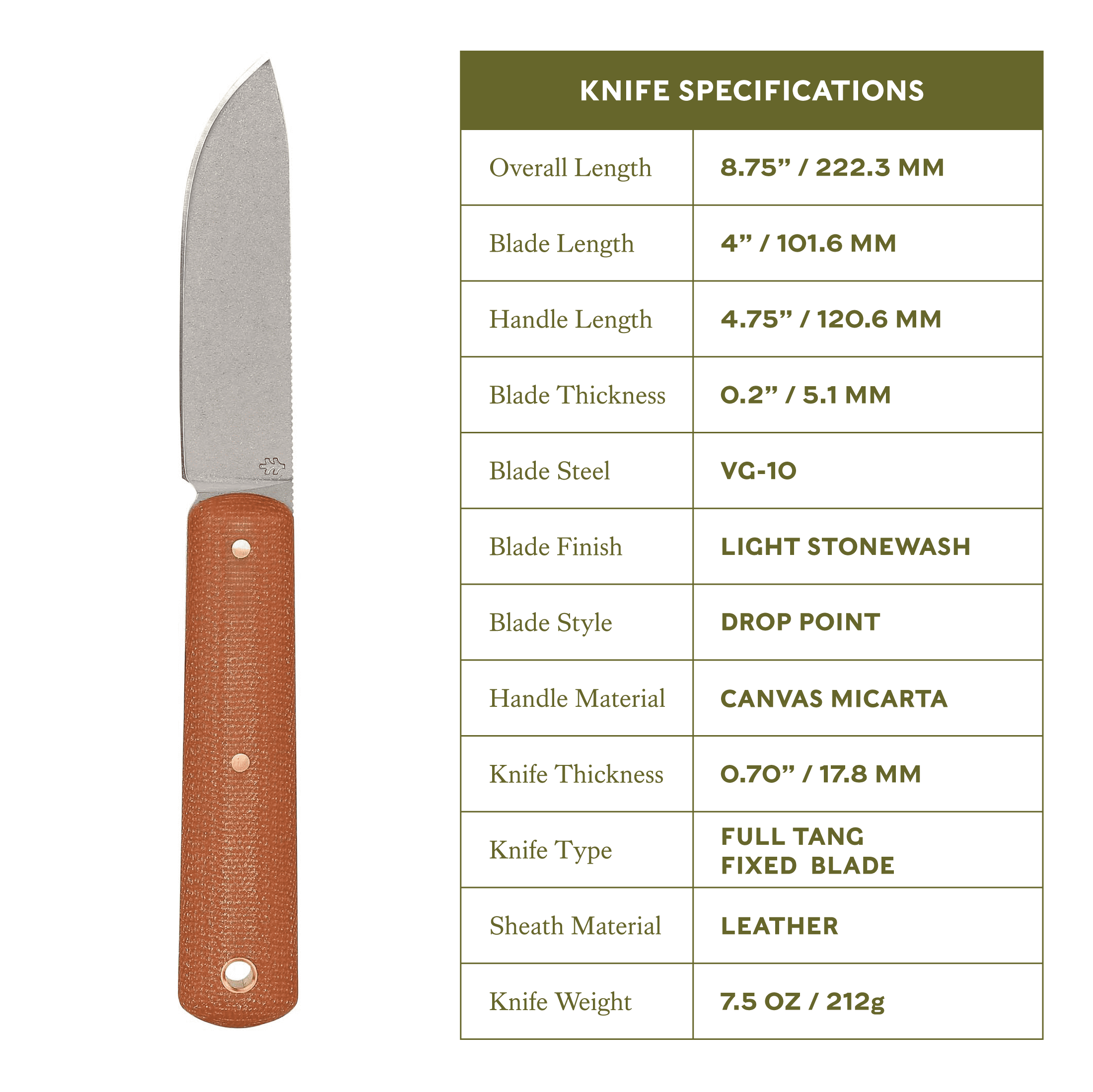 Swiss Tech Haltbar Knife with a VG-10 Full Tang Steel Blade and Canvas Micarta Handle