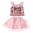 thumbnail image 5 of Girls Sequin Mesh Cake Dress Set, Two-Piece Princess Party Outfit with Bow, Sleeveless Sequin Top and Tutu Skirt for Toddler Kids Birthday and Celebration, 3-7Y Pink 100, 5 of 7