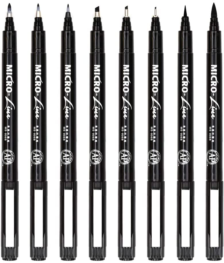 dainayw Calligraphy Brush Pen, Hand Lettering Pens, 8 Size Black Markers  Set for Artist Sketch, Technical, Writing, Art Drawing