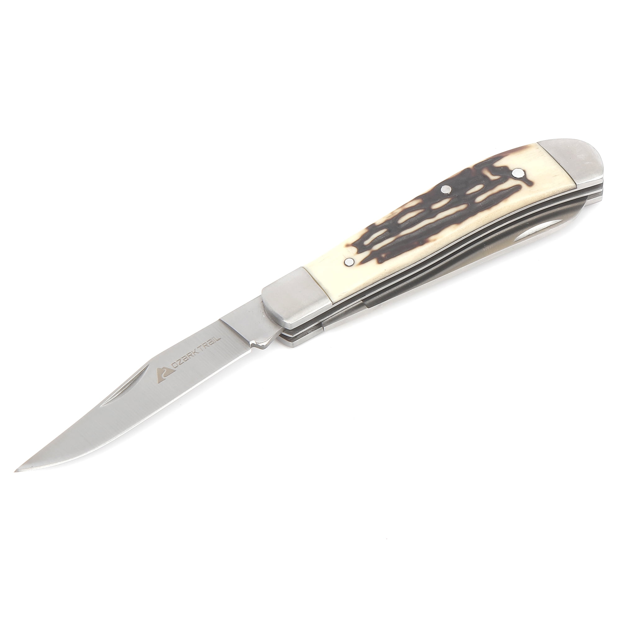 Ozark Trail Stag Finish Clip Pocket Knife, 3 Stainless Steel Blade, 4  Stag Handle 