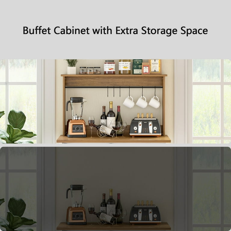 Farmhouse Sideboard Cabinet Kitchen Shelf in Walnut for Microwave