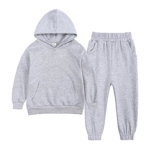 Sudadera Para Niños Pequeños, 2 Uds., Chándales Deportivos Para Niños, Jersey De Manga Larga, Sudaderas Con Capucha, Pantalones De Chándal, Traje De Otoño Invierno Gris Odeerbi LM103-85