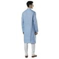 thumbnail image 5 of Ethnix Men's Embroidered Banded Collar Pure Linen Indian Kurta Tunic Pajama Set; Sky Blue; MD, 5 of 6