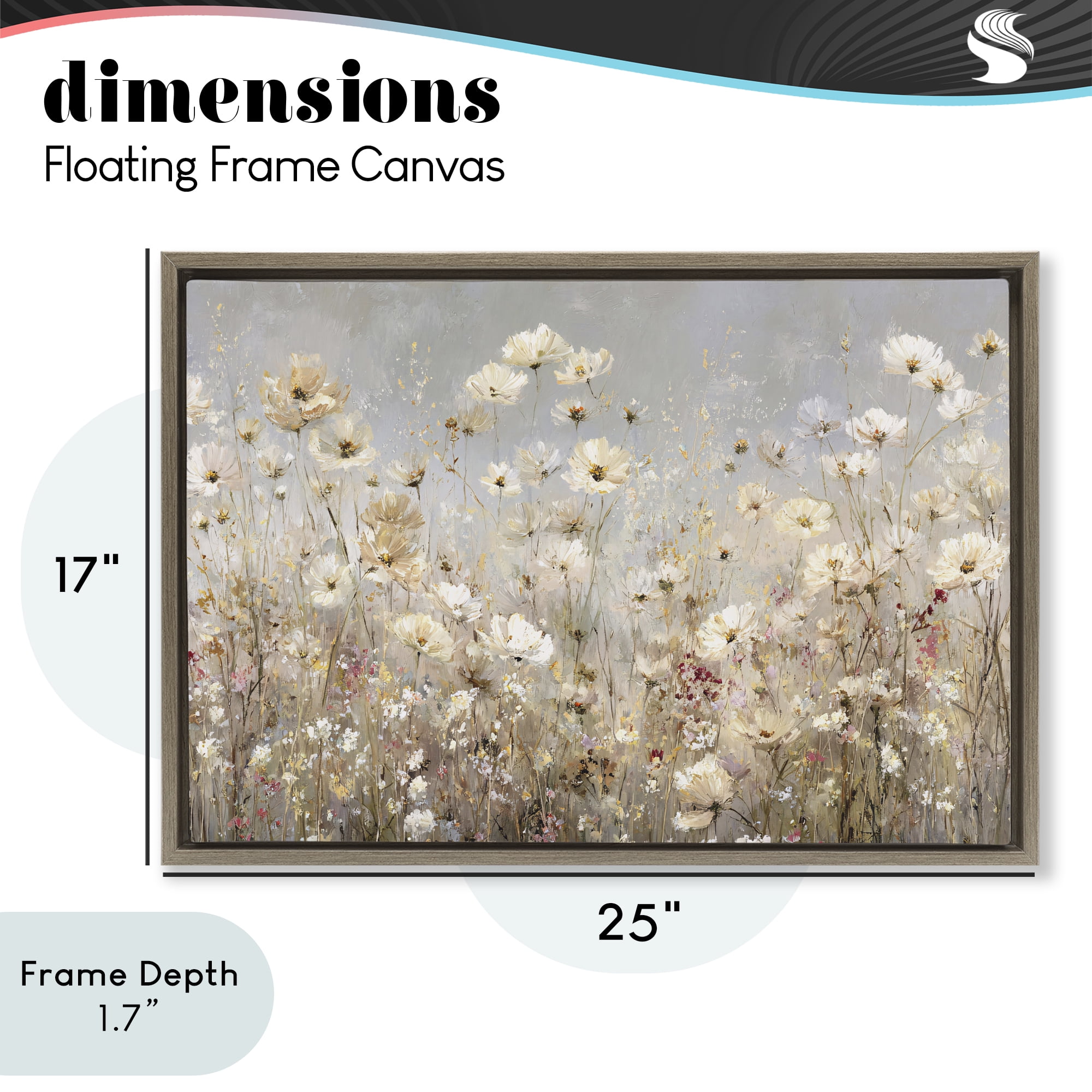 Stupell Industries White Daisy Clusters Meadow Brown Framed Floater Canvas Wall Art, design by Jacky Ngan