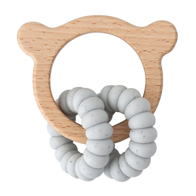 Infant Baby Bird Shape Silicone Teether Molar Wood Beads Teething Bracelet Toy 