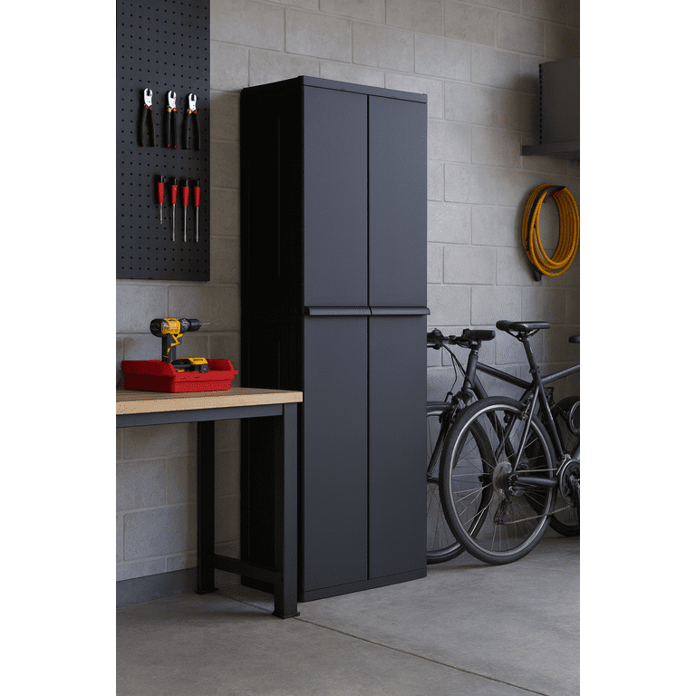 Hyper Tough Plastic 4-Shelf Garage Storage Utility Cabinet, Black