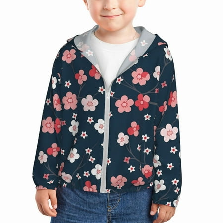 

Rash Guard for Boys Girls - peach blossom1 Lightweight Long Sleeve Sun Protection Jacket Hooded Cooling Swim Shirt with Zipper for Toddler Kids Children