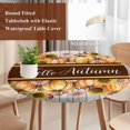 thumbnail image 4 of Orange Pumpkins Round Tablecloth, Fitted Table Cover with Elastic for 36"-44" Round Tables, Sunflower Yellow Farmhouse Wooden Table Cloth Outdoor Indoor Dinning Party Waterproof Tablecloths, 4 of 7