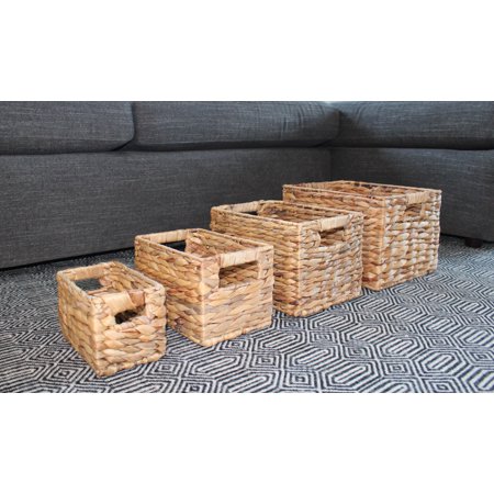 Brown Oval Basket - Handcrafted 4 Home Water Hyacinth Nesting Baskets, Brown (Set of 4)