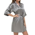 thumbnail image 3 of XIAONU Kimono Robe for Women Satin Short Sleeve Loungewear Elegant Comfortable Homewear Bathrobe, 3 of 6