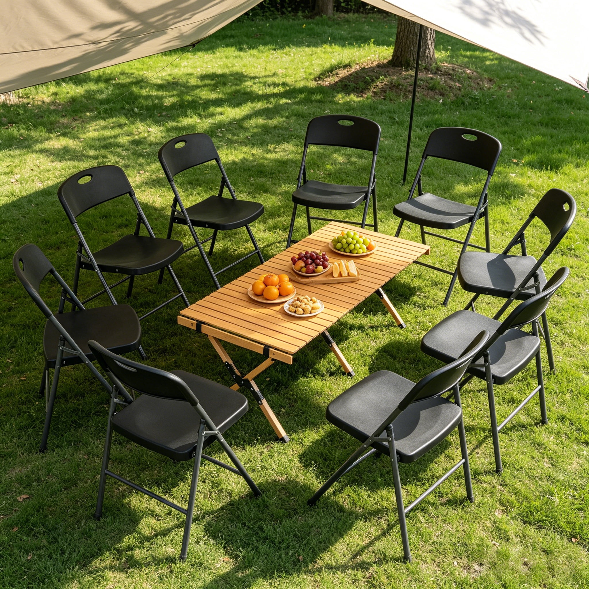 2PCS Black Stackable Plastic Folding Chairs Set, Sturdy Portable Dining Chairs for Home, Parties, and Events