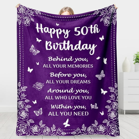 50th Birthday Gifts for Her, Purple Birthday Blanket, 50th Birthday Gifts for Women, 50 Year Old Gifts for Women, Best Gifts 50th Birthday Throw Blanket Purple 60"×50"