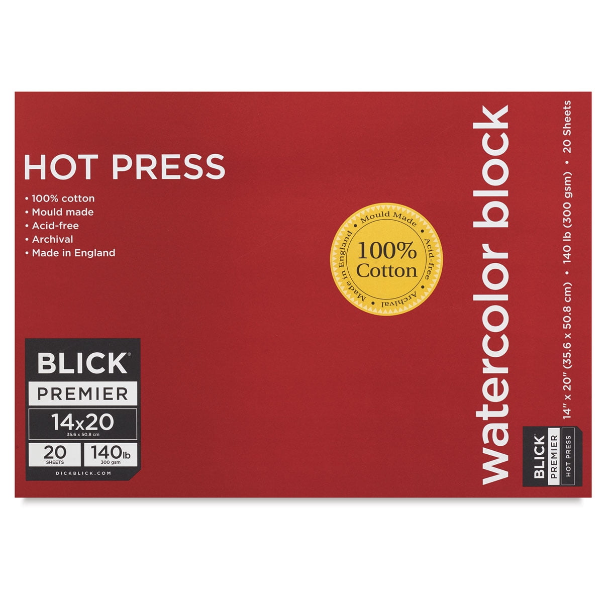 Blick Premier Watercolor Block - 14" x 20", Hot Press, 140 lb, 20 sheets