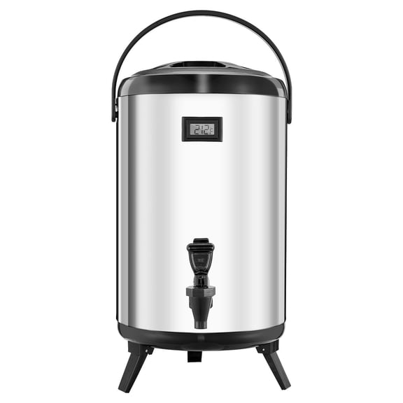 Insulated Beverage Dispenser 3.2 Gallon Stainless Steel Thermal Drink Server with Temperature Display, Leak-Proof Spigot, Food-Grade Interior, Hot and Cold Drink Container for Commercial Use