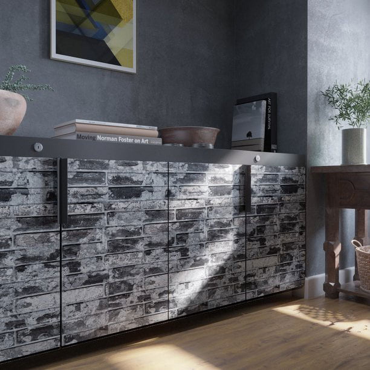 VEELIKE 15.7''x354.3'' Grey Brick Wallpaper Peel and Stick 3D Textured Faux Brick Wall Paper Self Adhesive Removable Waterproof Rustic Brick Contact Paper for Walls Bedroom Backsplash Cabinet Backdrop