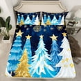 thumbnail image 2 of Feelyou Blue Xmas Tree Queen Sheet Sets for Child, Gold Christmas Stars Flat Sheet, Fashion Watercolor Queen Fitted Sheet, Ultra Soft Bedroom Decor, 4-Piece, 2 of 7