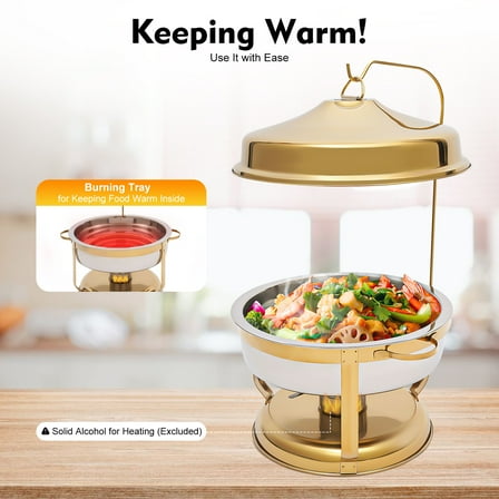 ChicHomey ​​9.5QT 201 Stainless Steel Chafing Dish Buffet Set,Gold,Alcohol Heating,Round Buffet Server and Warmer or Parties & Catering