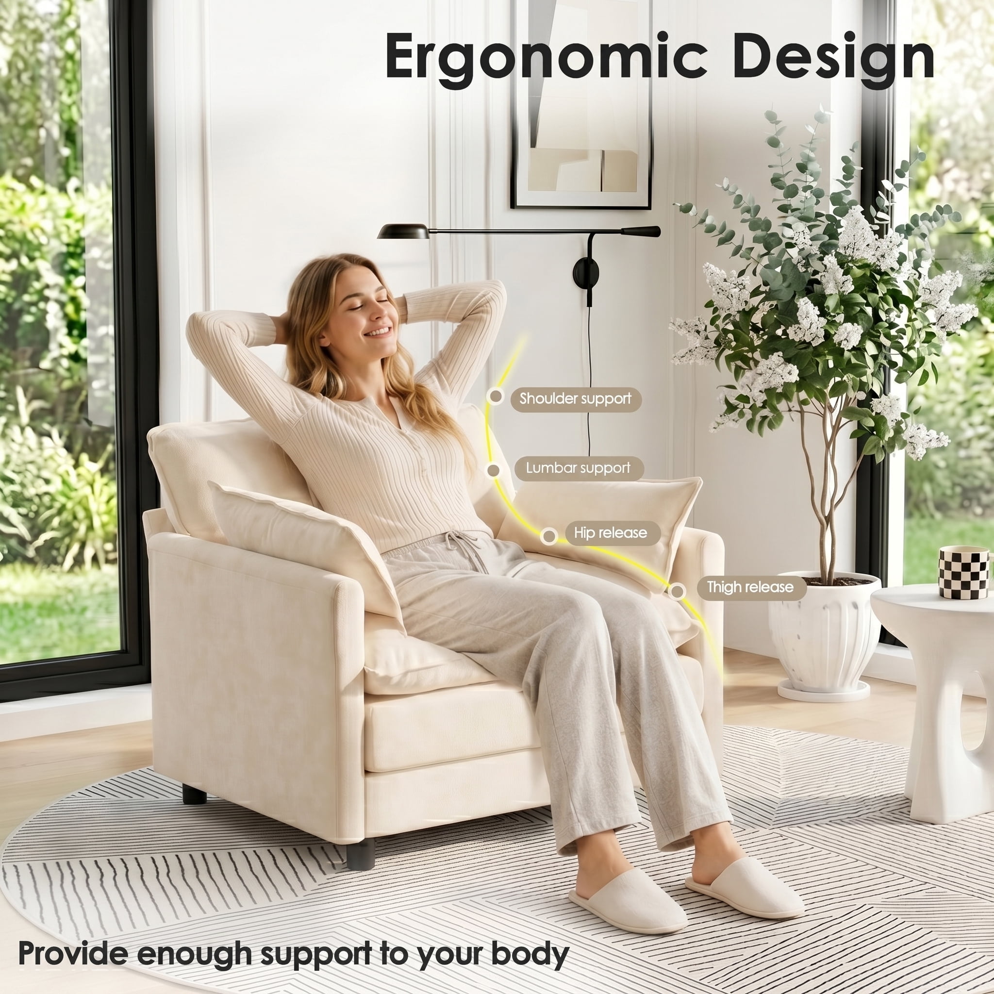 AISWORD Oversized Modular Sectional Sofa with Ottoman, Upholstered Deep Seat Chaise Lounge with Pillows for Living Room, Beige